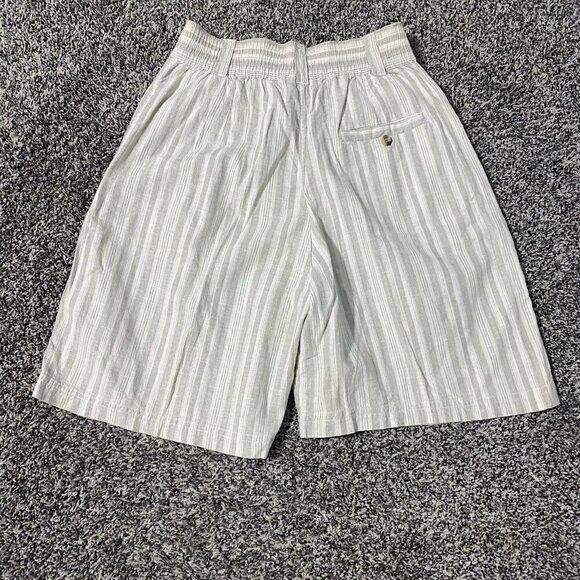 Vintage 90s Pleated Linen Trouser Shorts M Beige Plaid Ultra High 24x7.5 - Picture 3 of 3